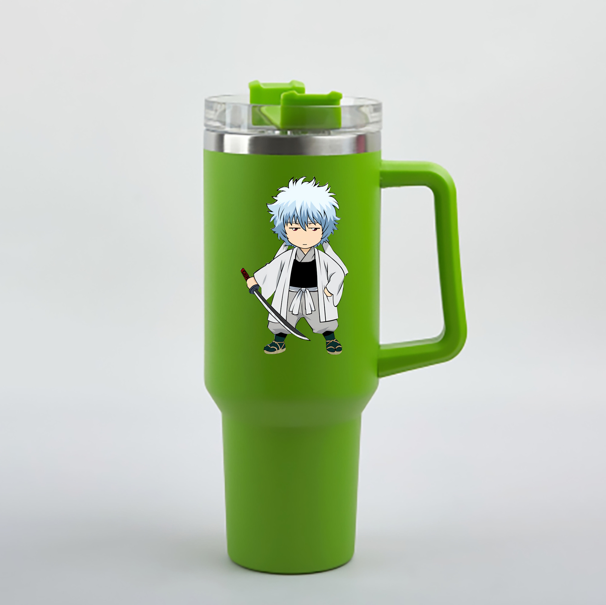 （画像用） ぎんたま 坂田銀時（さかたぎんとき） 神楽 志村新八（しむら しんぱち） GINTAMA Sakata Gintoki Kagura Shimura Shinpachi 1200mL車用タンブラー - クリスタルステッカー（プラスチックストロー付き）